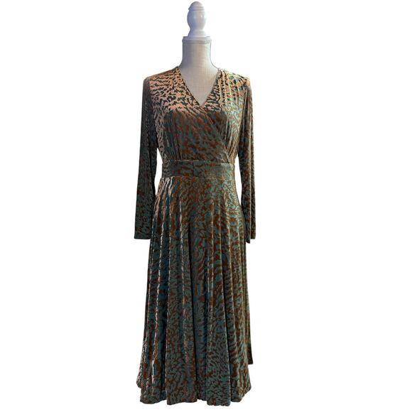 Soft Surroundings Shae Dress Velvet Burnout Animal Print Midi Large Petite - Picture 2 of 16